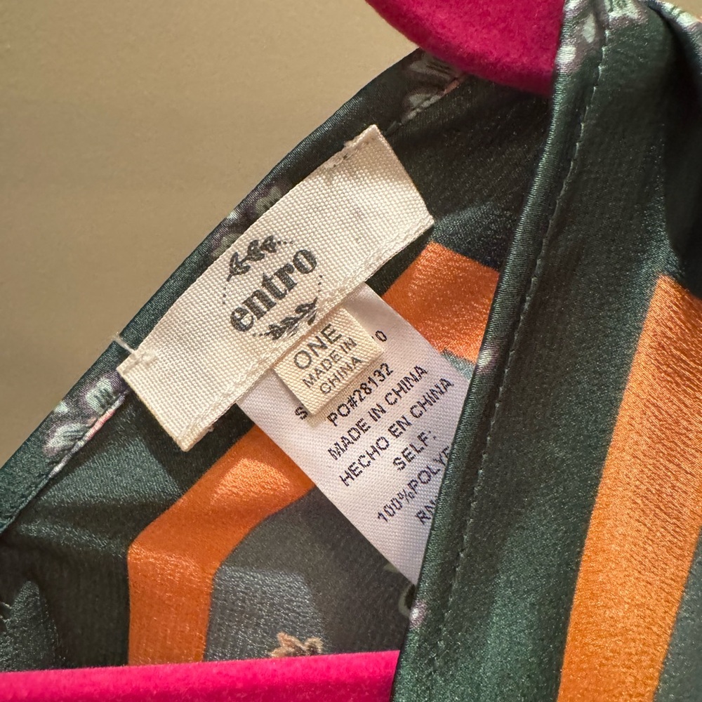 entro Green Printed Wide-Leg Pants with Orange Trim - Picture 3 of 7